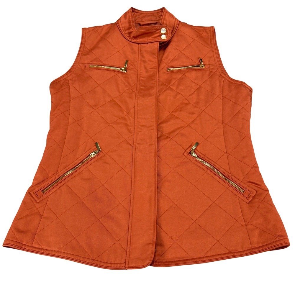 Pendleton Womens Quilted Vest Burnt Orange Gold Zip Small Equestrian‎ Style